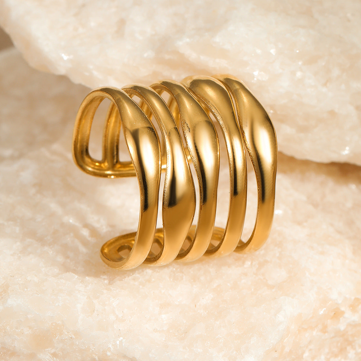 Anillo de acero inoxidable geométrico irregular minimalista con acabado chapado para joyería de moda femenina