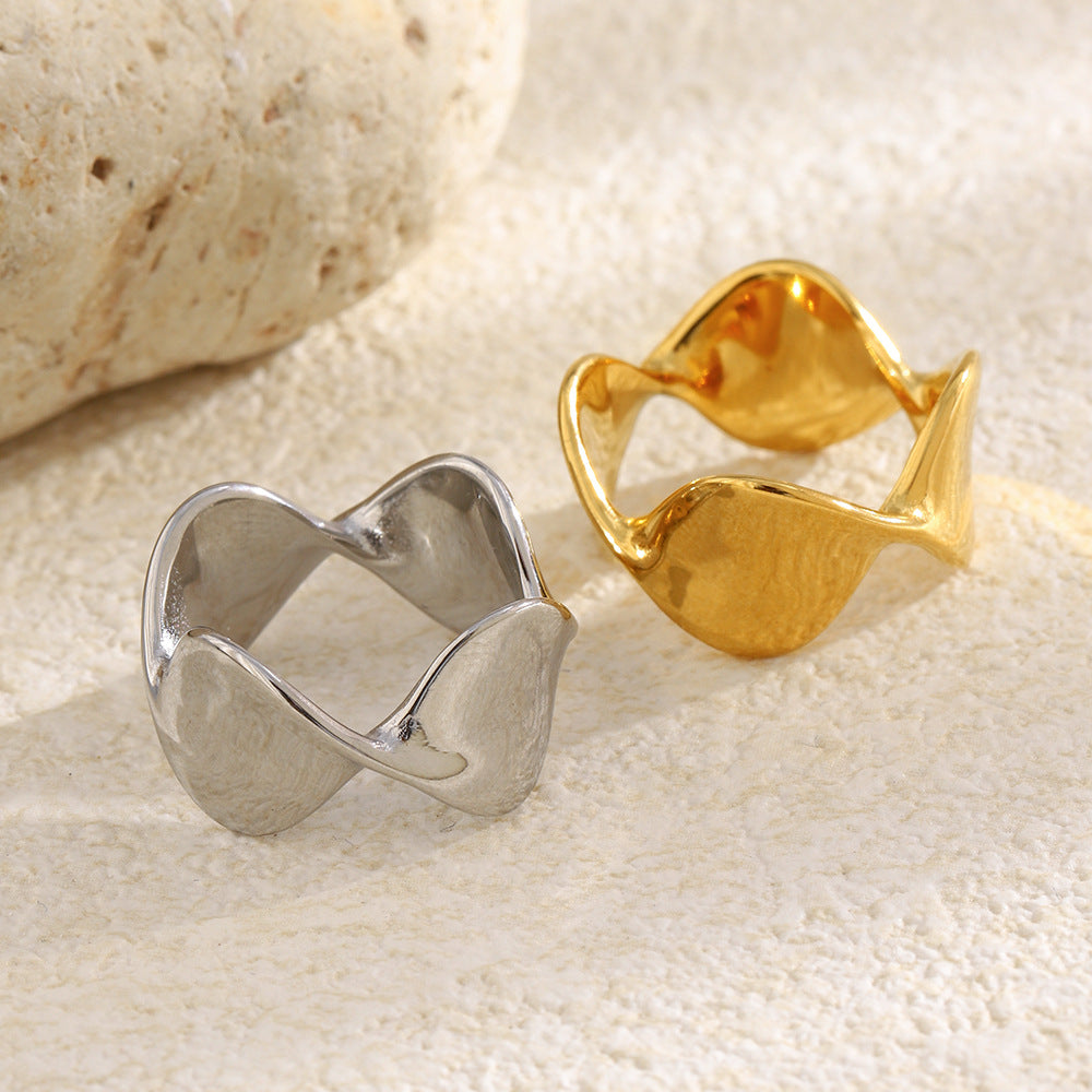 Anello da donna in acciaio inossidabile placcato oro 18 carati, a forma geometrica minimalista