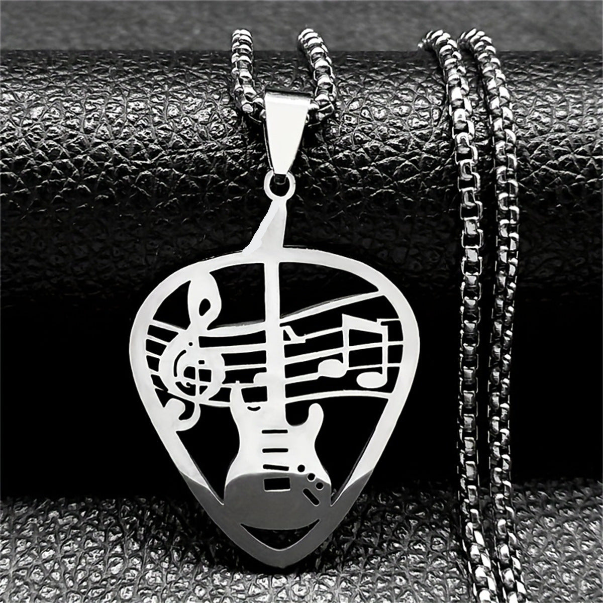 Minimalist Geometric Guitar Pick Pendant Necklace in Stainless Steel and Titanium Steel with Polished Finish Unisex Jewelry