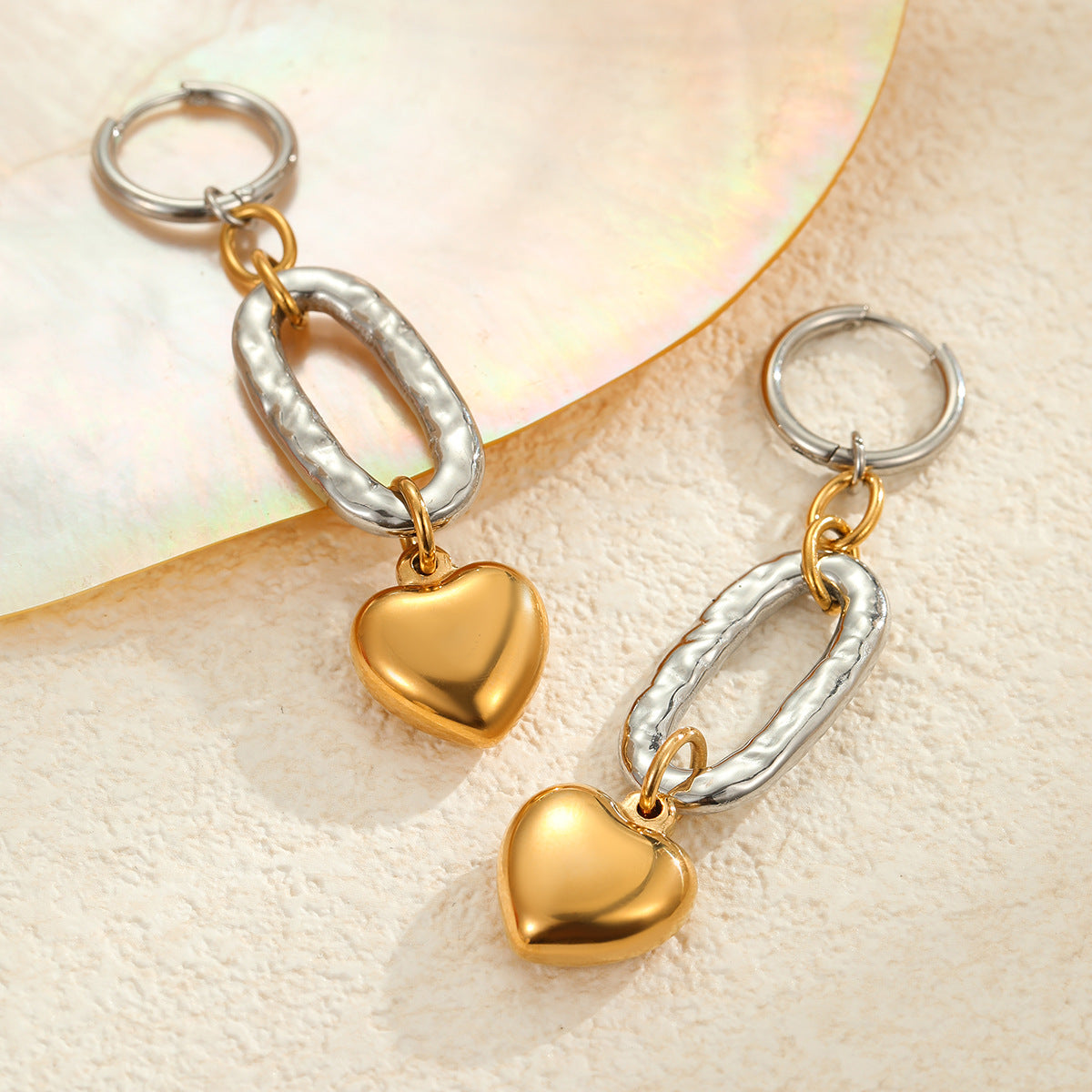 Fashionable Heart-Shaped Stainless Steel Earrings with 18K Gold Plating for Women