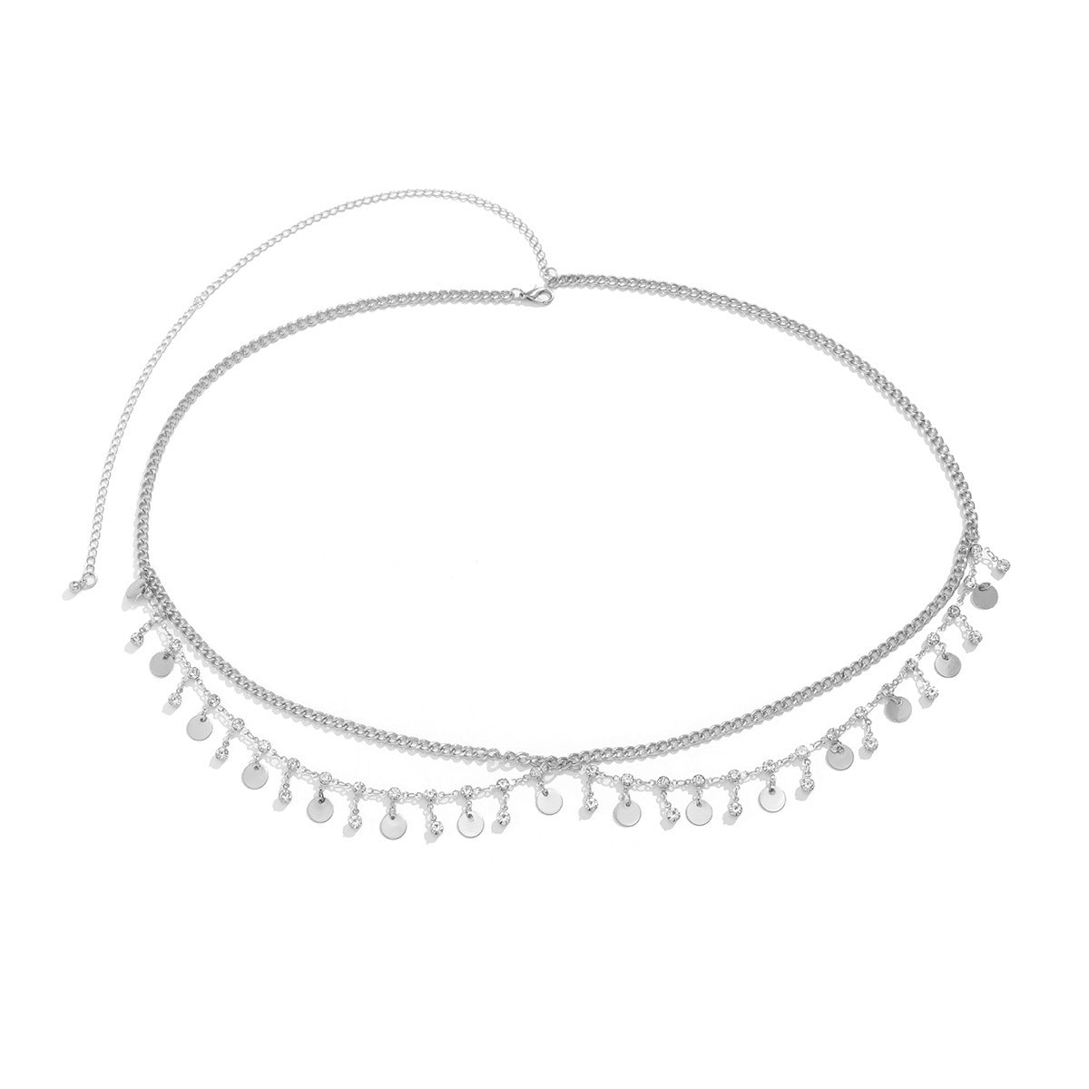 Cadena corporal minimalista con diamantes de imitación, multicapa, con dijes de mariposa y concha marina y detalles de borlas para mujer