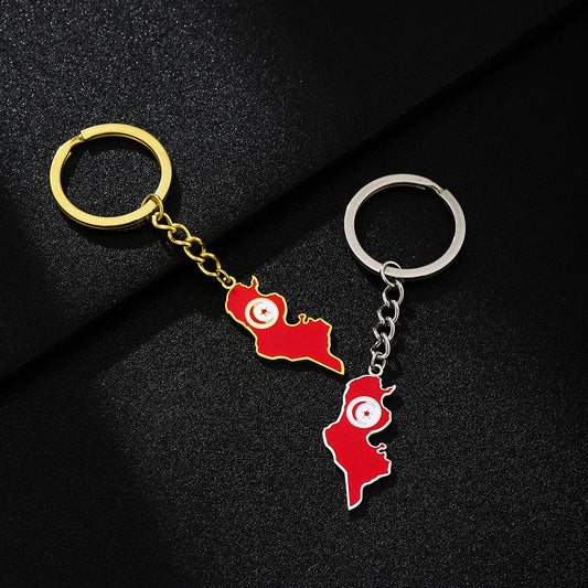 Llavero vintage con la bandera del mapa de Túnez en acero de titanio, accesorio unisex de estilo étnico
