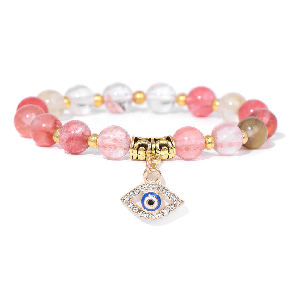 Vintage Minimalist Geometric Agate Beaded Bracelet with Evil Eye Pendant Unisex Jewelry