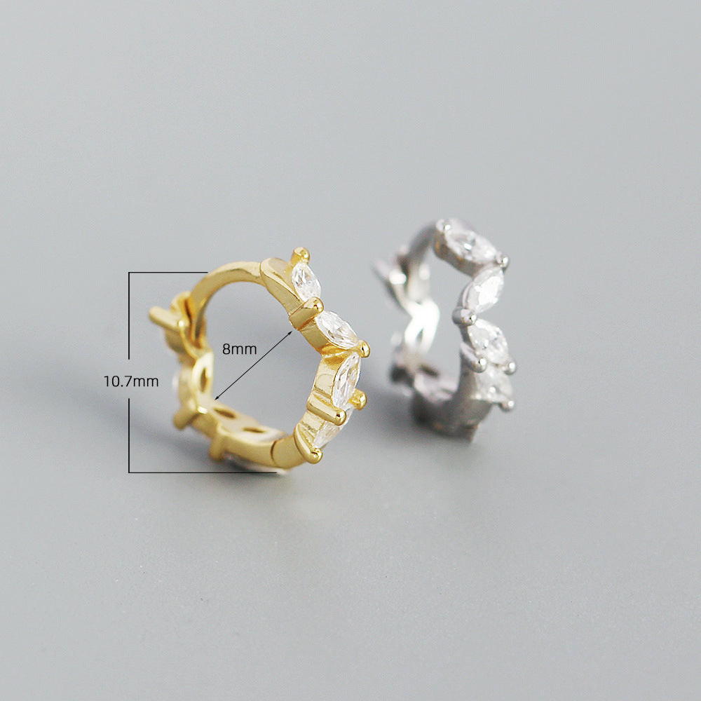 Orecchini a cerchio da donna in argento sterling S925, con zirconi intarsiati, geometrici, minimalisti, a forma di navette