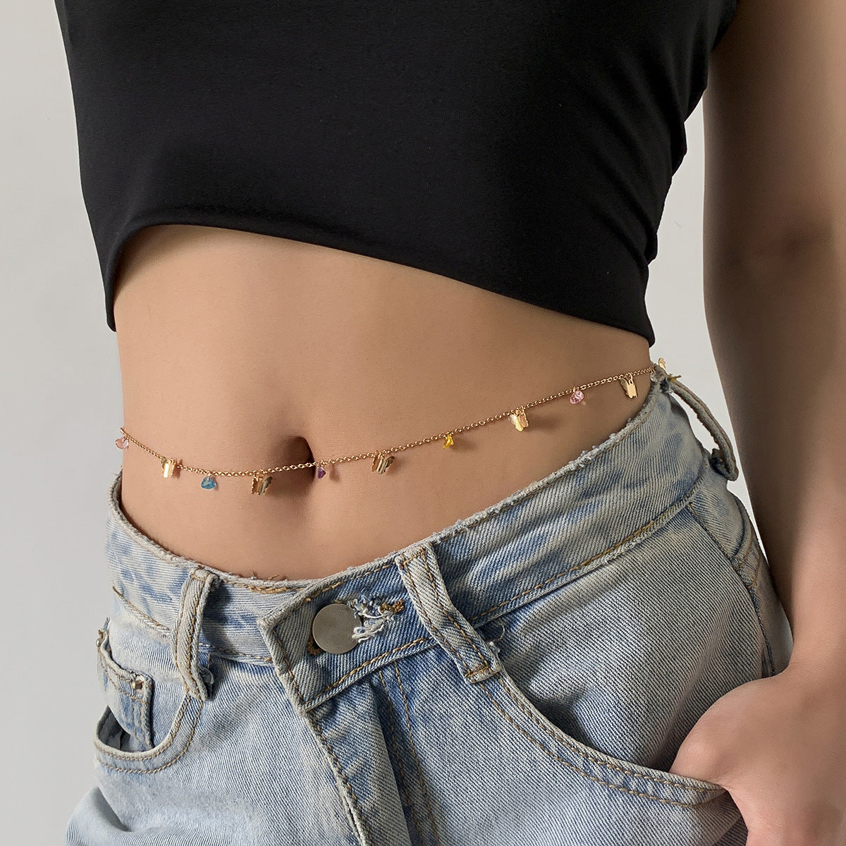 Colorful Crystal Star Tassel Alloy Waist Chain for Women