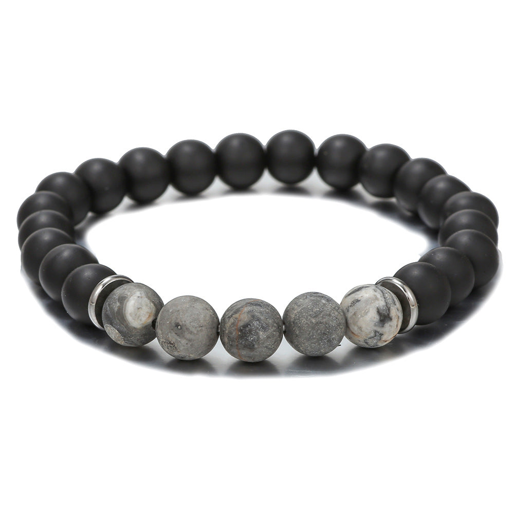 Ethnic Round Black Agate Ball Chain Bracelet Unisex