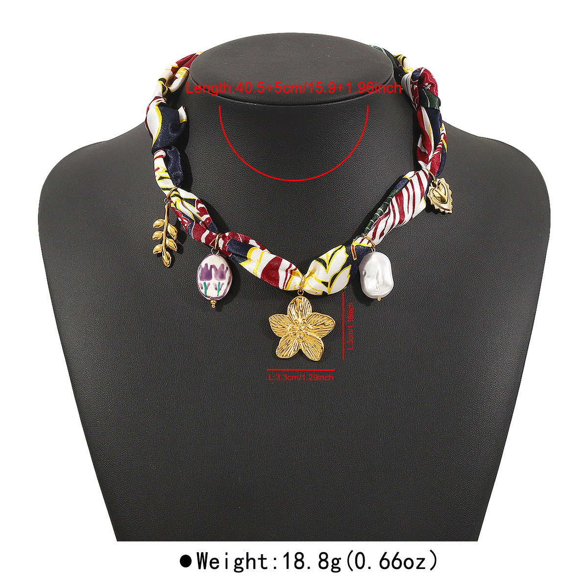 Collar colgante de cerámica floral artística con cinta de satén y cadena de acero inoxidable para mujer