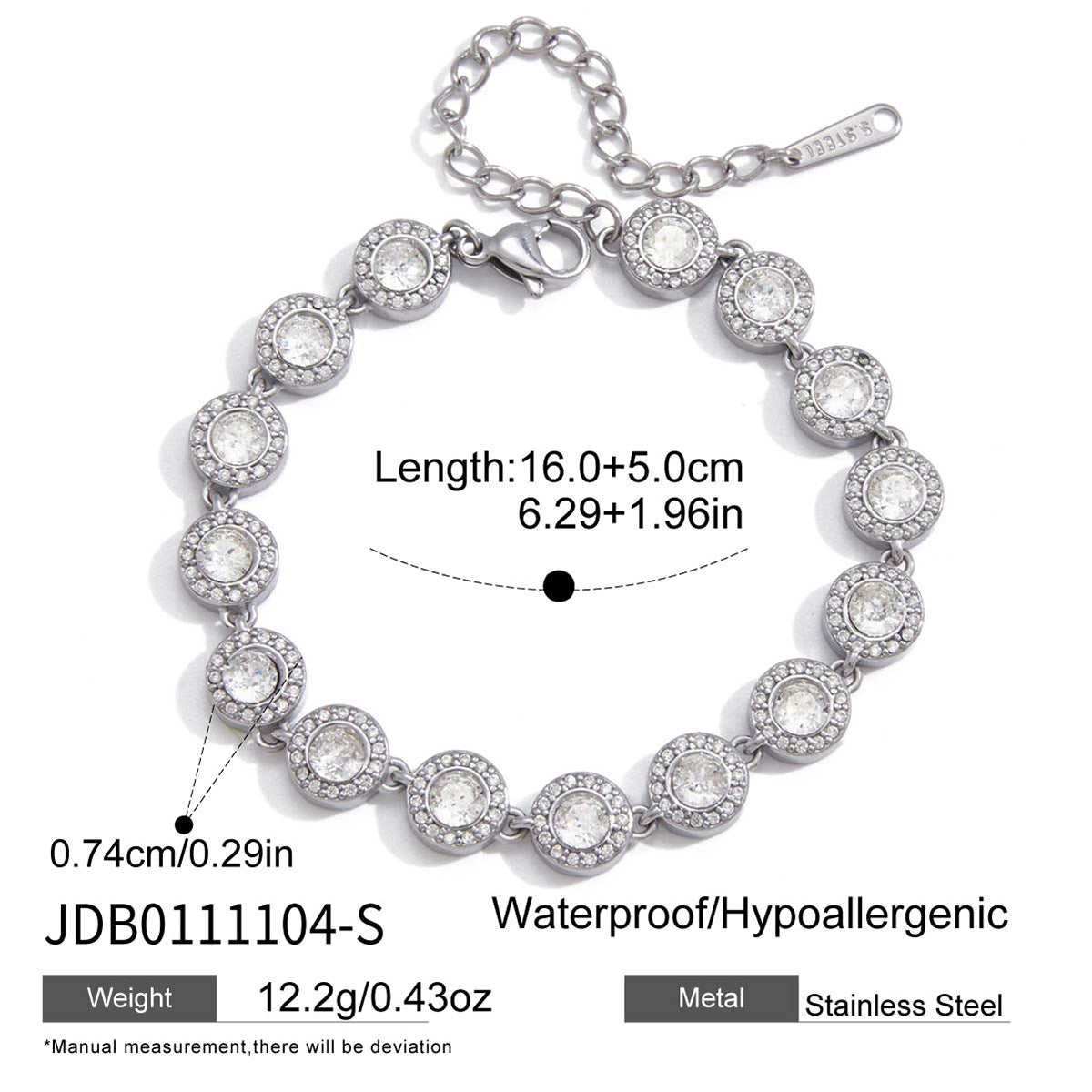Geometric Heart Stainless Steel Plated Cubic Zirconia Tennis Bracelet for Women