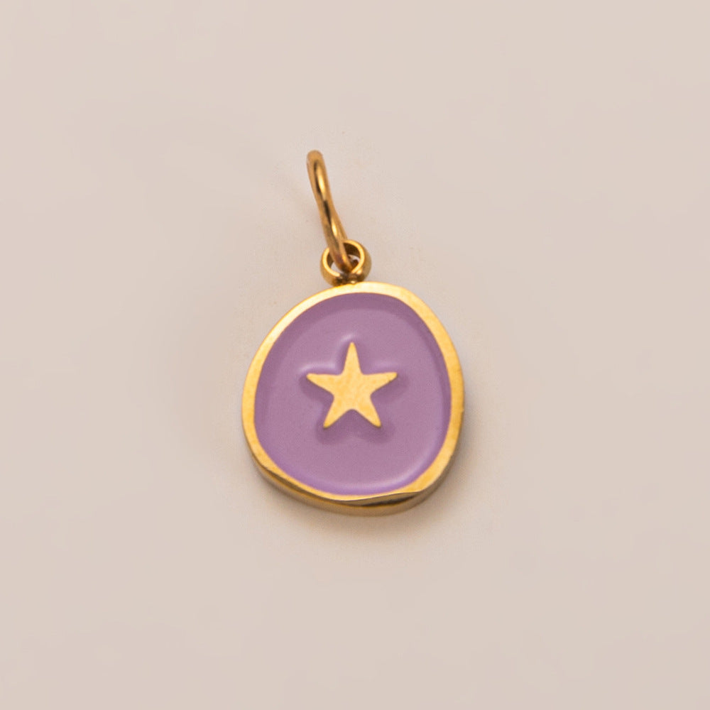 Ciondolo Bar Vintage in Acciaio Inossidabile Placcato Oro 18K con Motivo Geometrico Sole, Luna e Stella