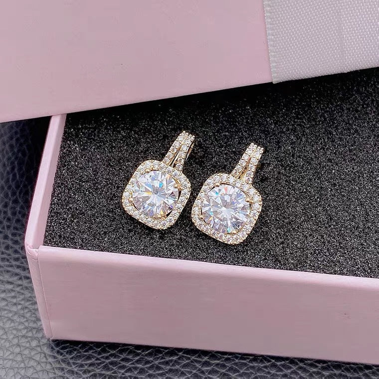 Minimalist Geometric Alloy Stud Earrings with Rhinestone Inlay for Women, Plated Finish, Fashionable Office Wear