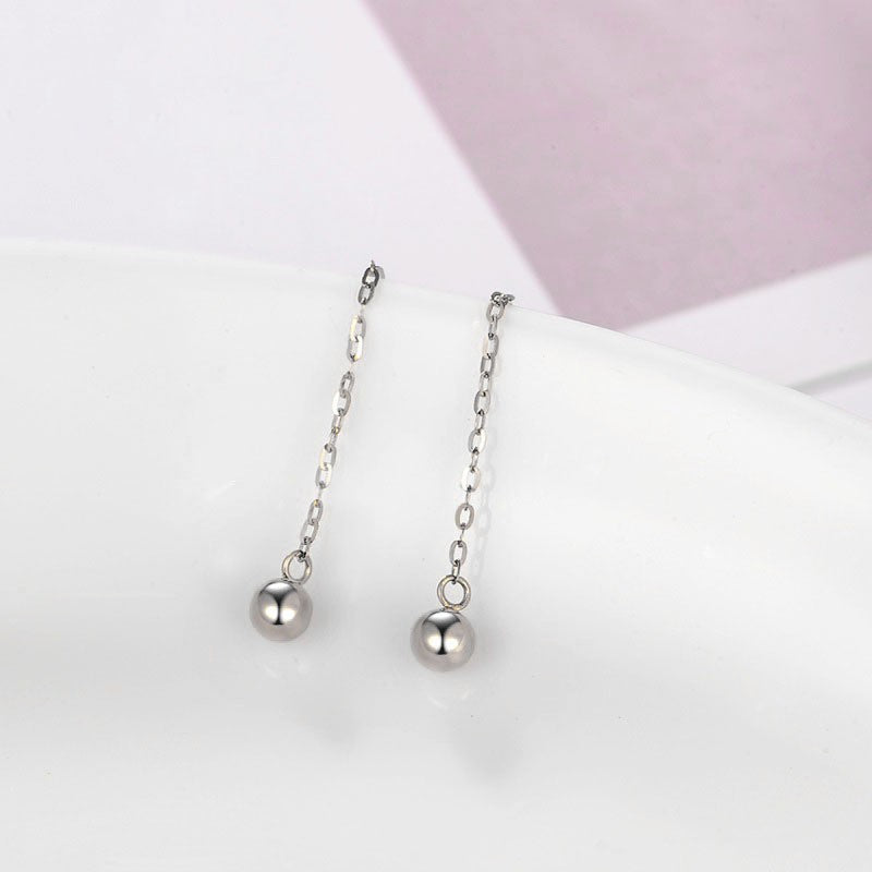 Minimalist Elegant 18K Gold Plated Titanium Steel Geometric Round Bead Long Drop Earrings for Women