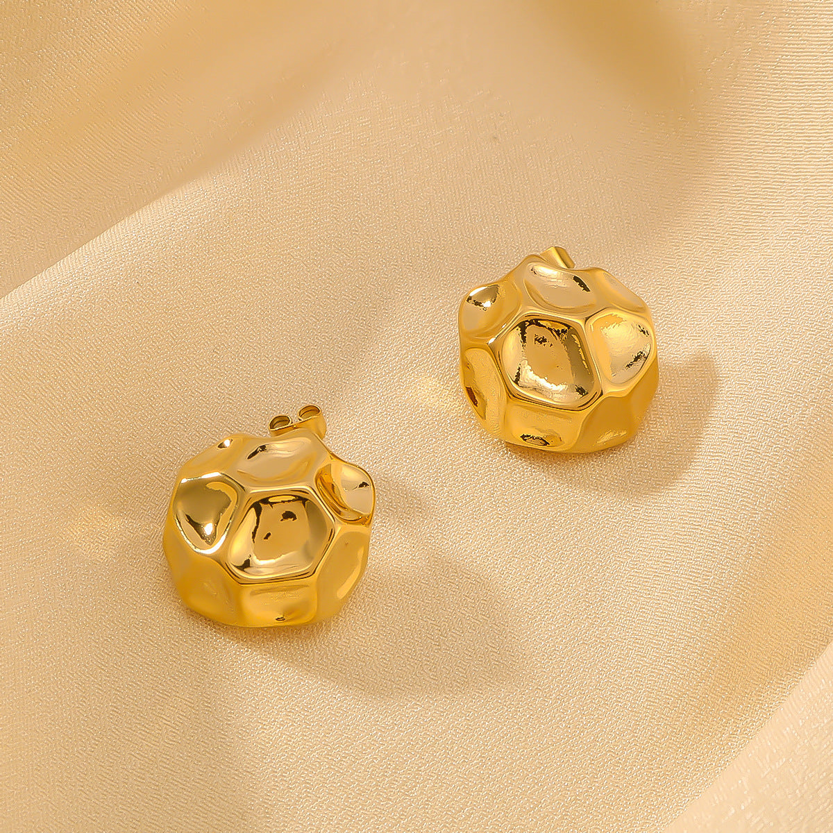 Minimalist Geometric Honeycomb Texture Stainless Steel Polished Hollow Hoop Earrings for Women