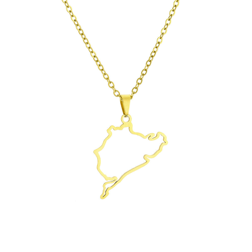 Collana con pendente Nürburgring da corsa automobilistica sportiva geometrica tedesca in acciaio inossidabile con ciondolo in acciaio al titanio e finitura galvanizzata