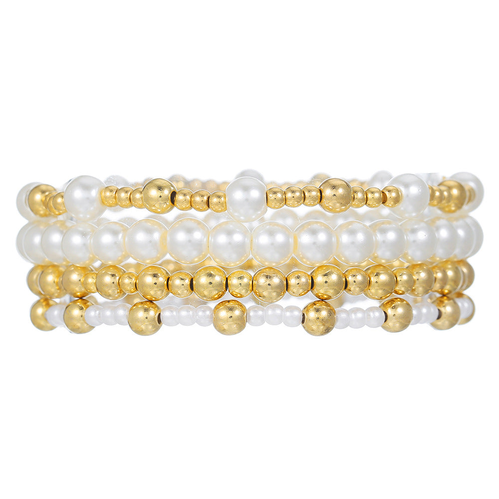Streetwear Geometric Round Pearl Resin Bracelet Set Handmade