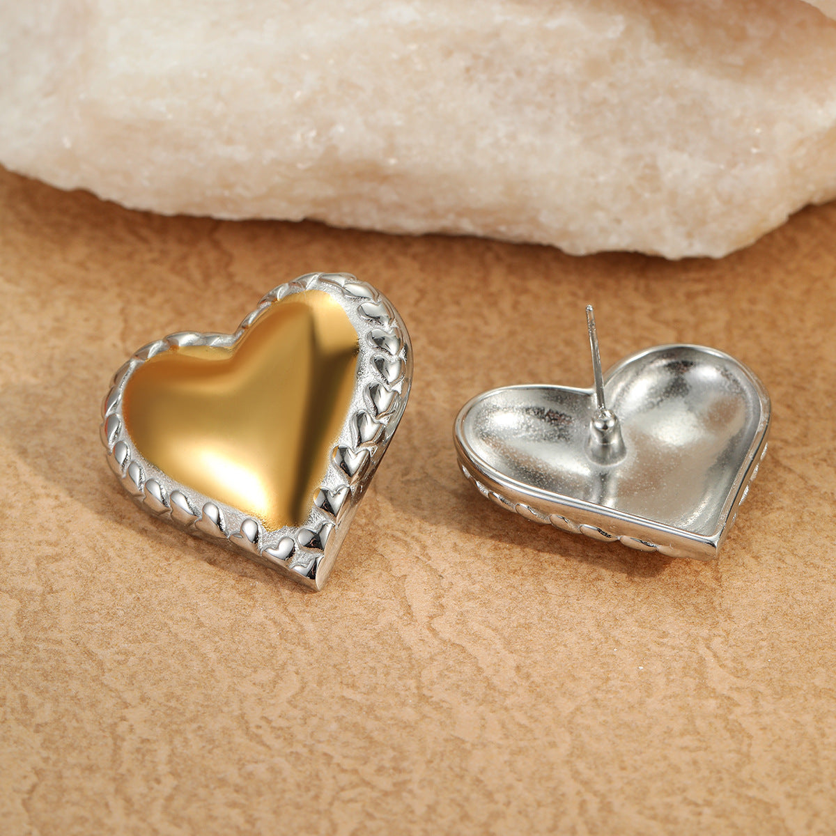 Minimalist Heart-Shaped Stainless Steel Earrings with Gold and Silver Plating for Women