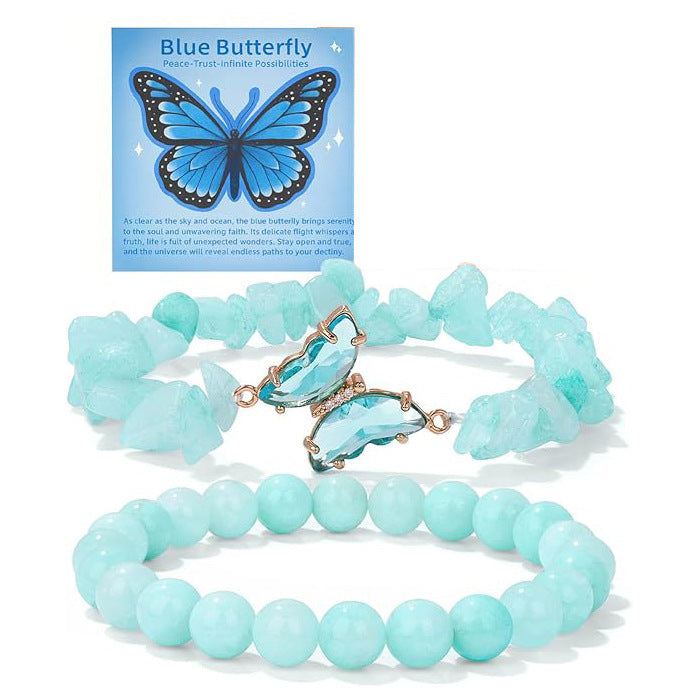 Minimalist Natural Stone Butterfly Beaded Bracelet for Women