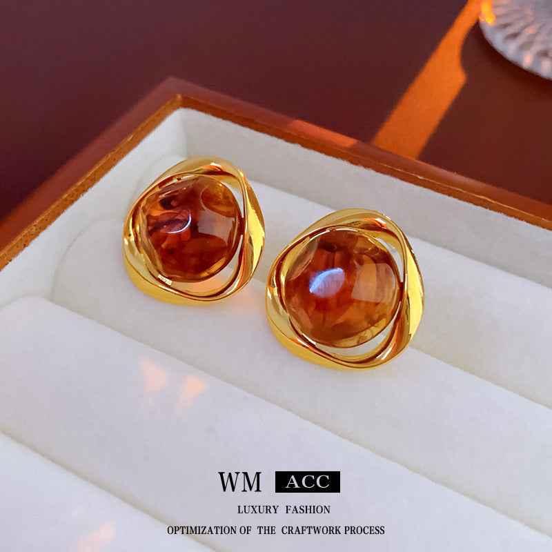 Chic Irregular Geometric Metal Resin Earrings in Alloy with Gold Plating for Women
