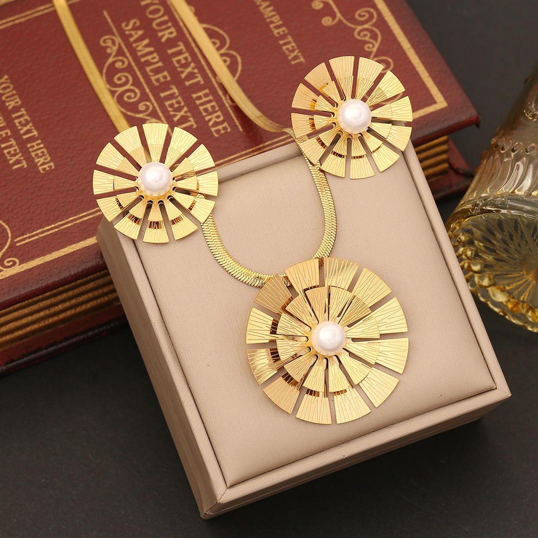 Geometric Round Pendant Necklace for Women in Stainless Steel with Plated Finish