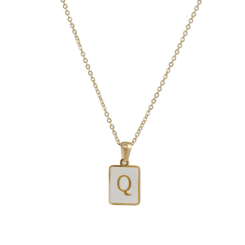 Minimalist 18K Gold Plated Square Letter Pendant Necklace Stainless Steel Shell Design for Women