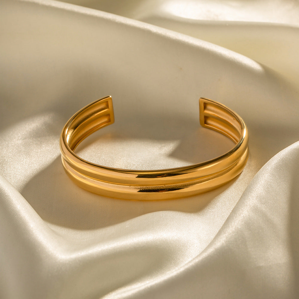 Fashionable Geometric Double Layer Plated 18K Gold Stainless Steel Bracelet for Women