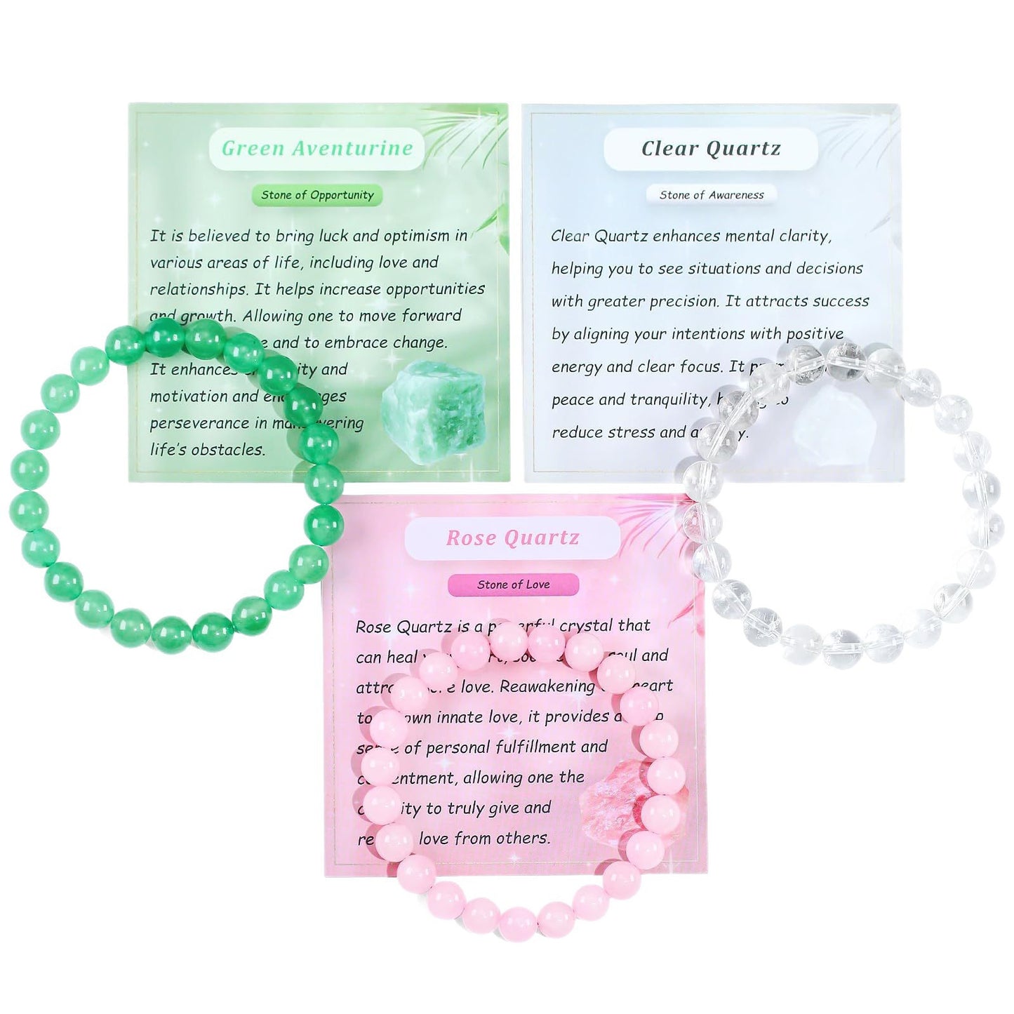 Minimalist Geometric Polished Crystal Beaded Stretch Bracelet Set with Floral Pattern Unisex Jewelry Gift