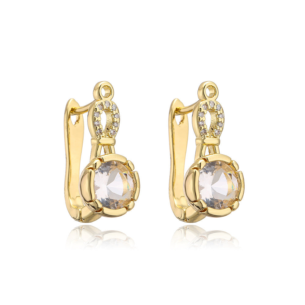 Orecchini Minimalisti Geometrici da Donna in Ottone Placcato Oro 18K con Intarsio in Zirconi