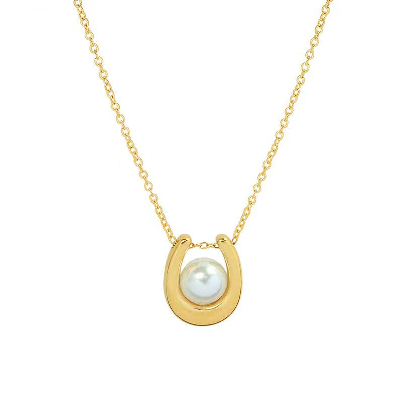 Collana con Ciondolo a U Geometrico Minimalista in Acciaio al Titanio Placcato Oro da Donna