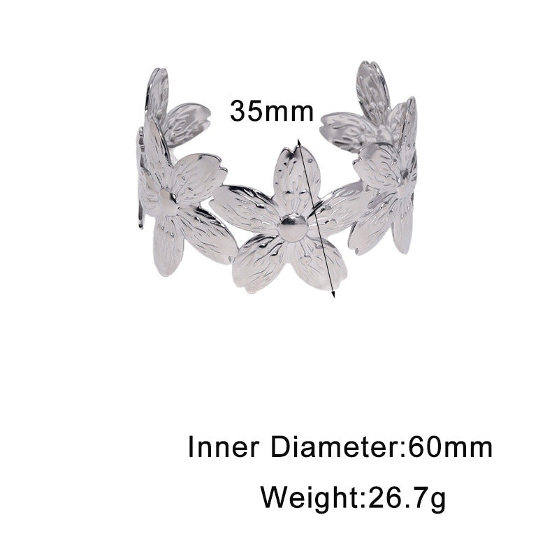Minimalist Sweet Floral Plated Stainless Steel Bracelet for Women