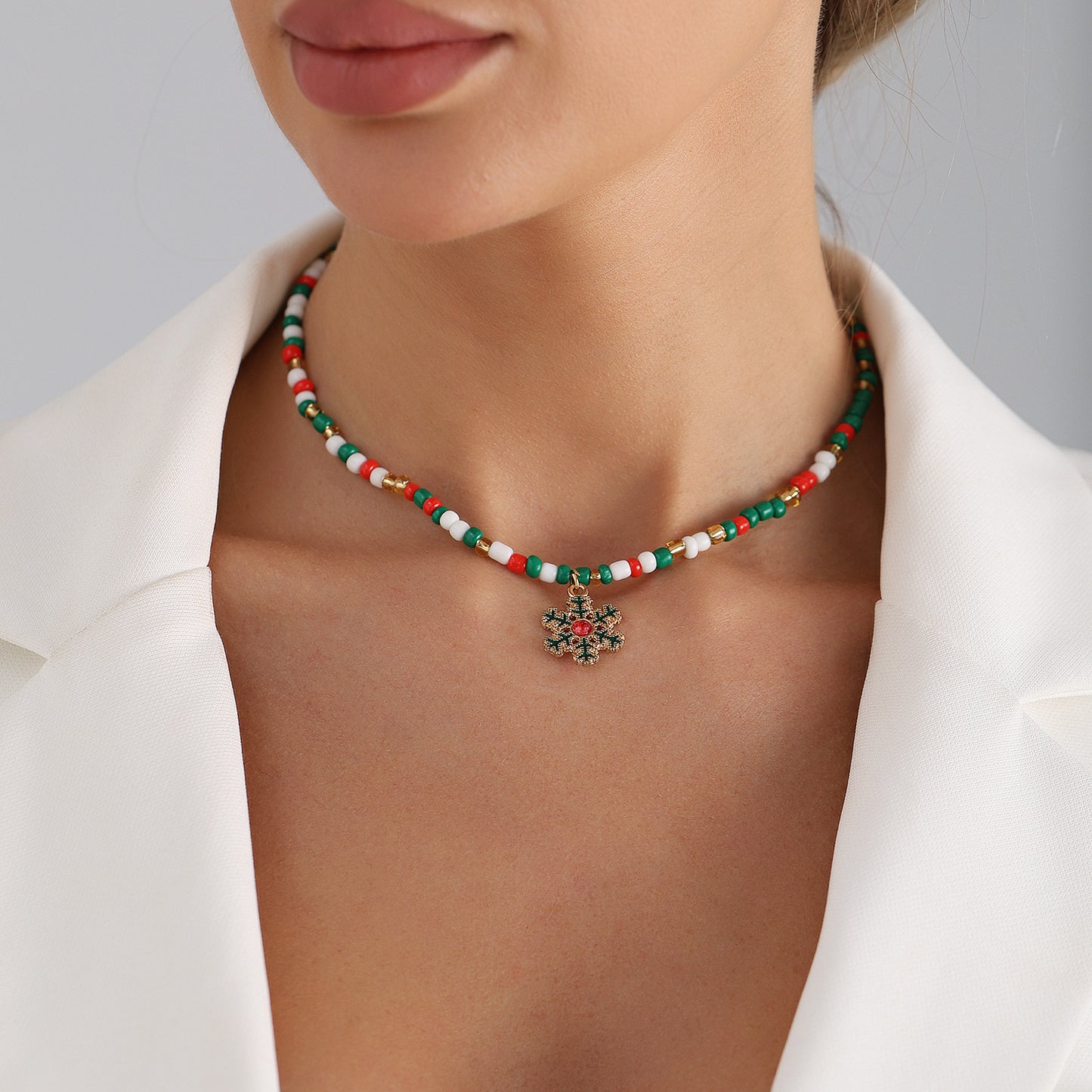 Geometric Alloy Choker Necklace for Women with Electroplated Finish Christmas Bell Accents Holiday Party Gift