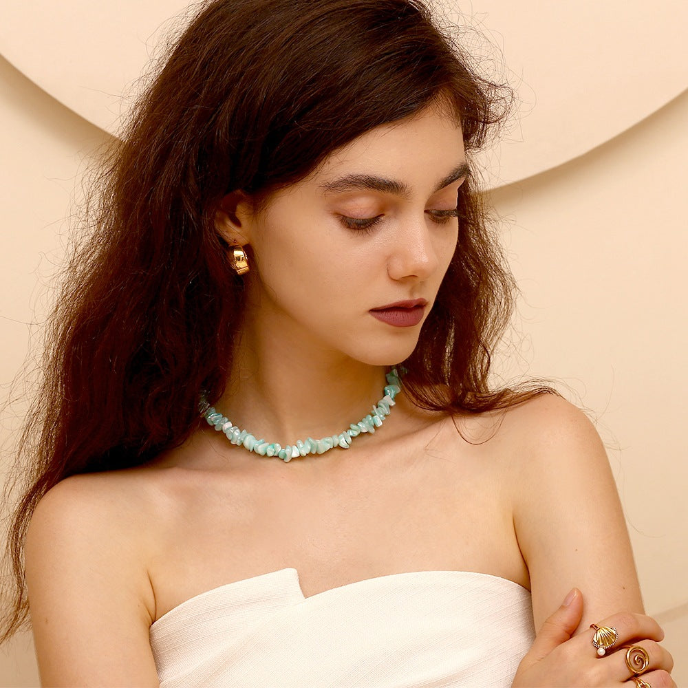 Collana Minimalista Geometrica in Acciaio Inossidabile Placcato Oro 18K con Intarsio in Pietra Naturale da Donna