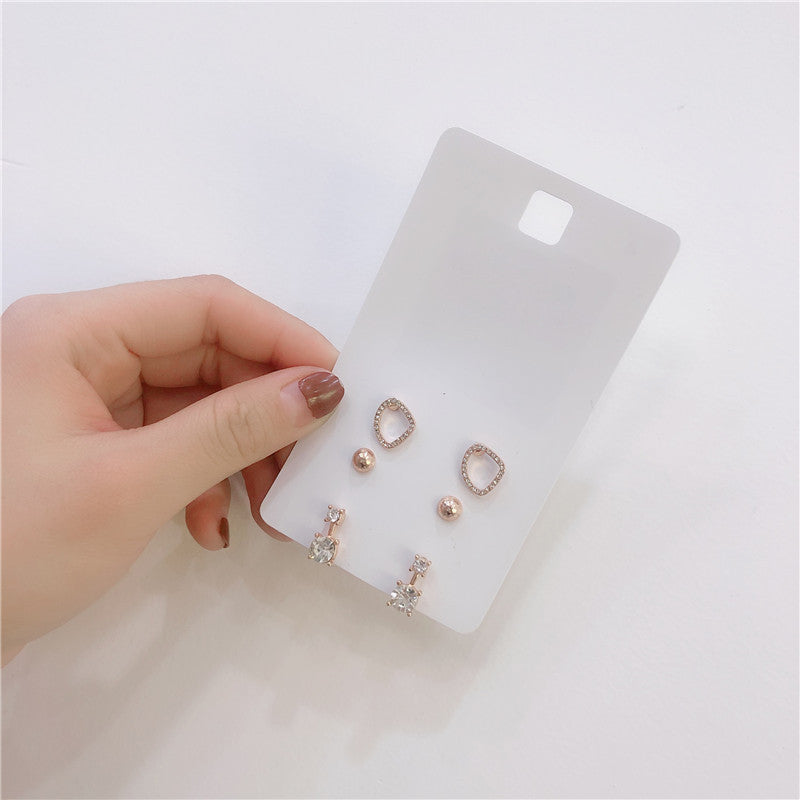 Minimalist Rose Gold Plated Geometric Alloy Earrings with Micro-inlaid White Crystal