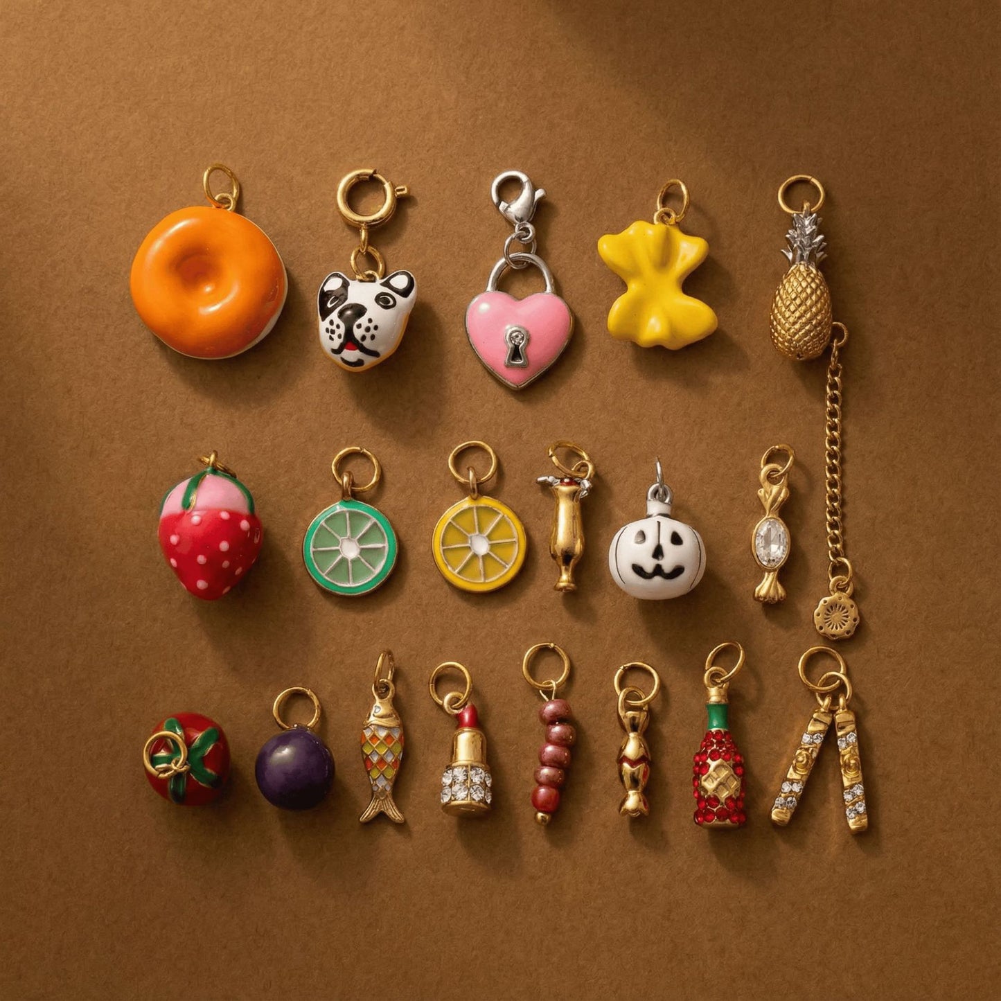 Vintage 18K Gold Plated Stainless Steel Round Pumpkin Charm Bar