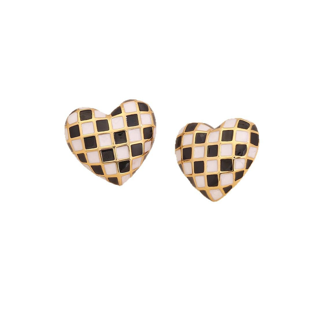 Minimalist Cold-Tone Heart-Shaped Stainless Steel Stud Earrings with Enamel Finish