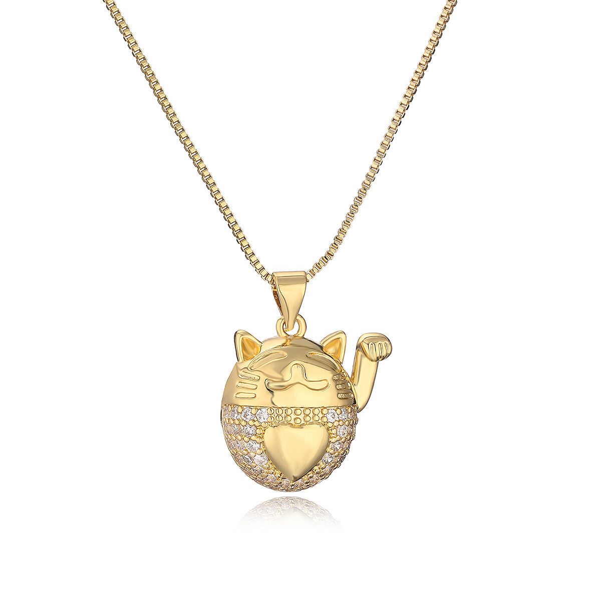 Collana pendente minimalista a forma di gatto in rame placcato oro con zirconi per donna