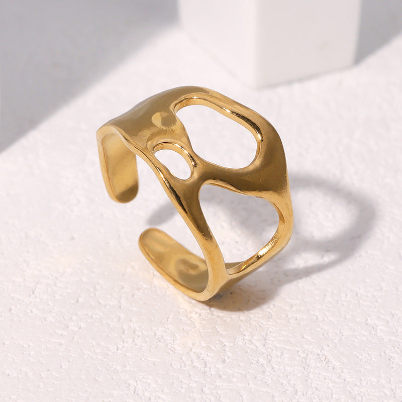 Minimalist Geometric Stainless Steel Adjustable Open Ring with Plated Finish for Women