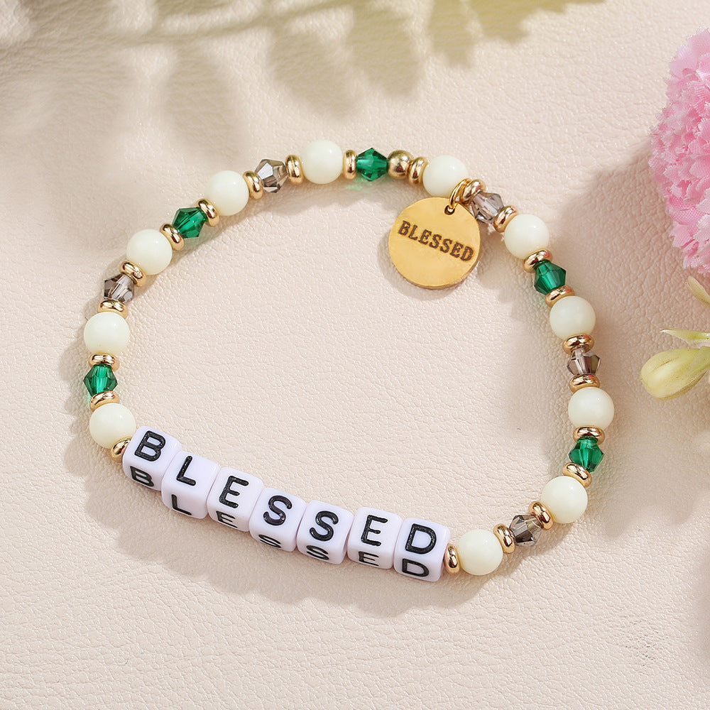 Sweet Acrylic Letter Charm Bar Bracelet for Women DIY Name Beaded Hand Jewelry