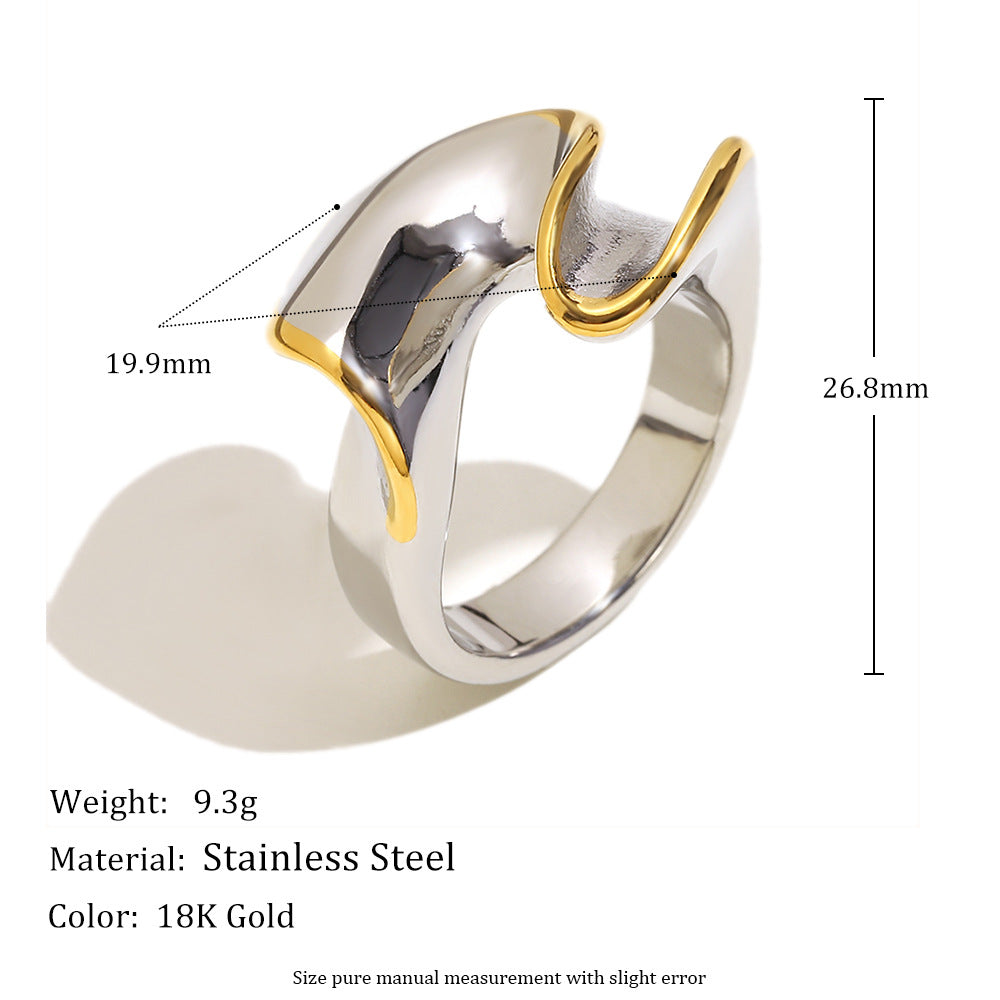 Anillo Minimalista Geométrico de Acero Inoxidable con Baño de Oro de 18K para Mujer