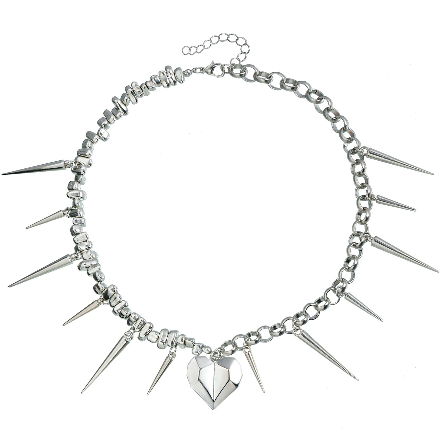 Fashionable Irregular Beaded Heart-Shaped Titanium-Look Alloy Pendant Necklace for Women with Plated Finish and Clavicle Chain Style