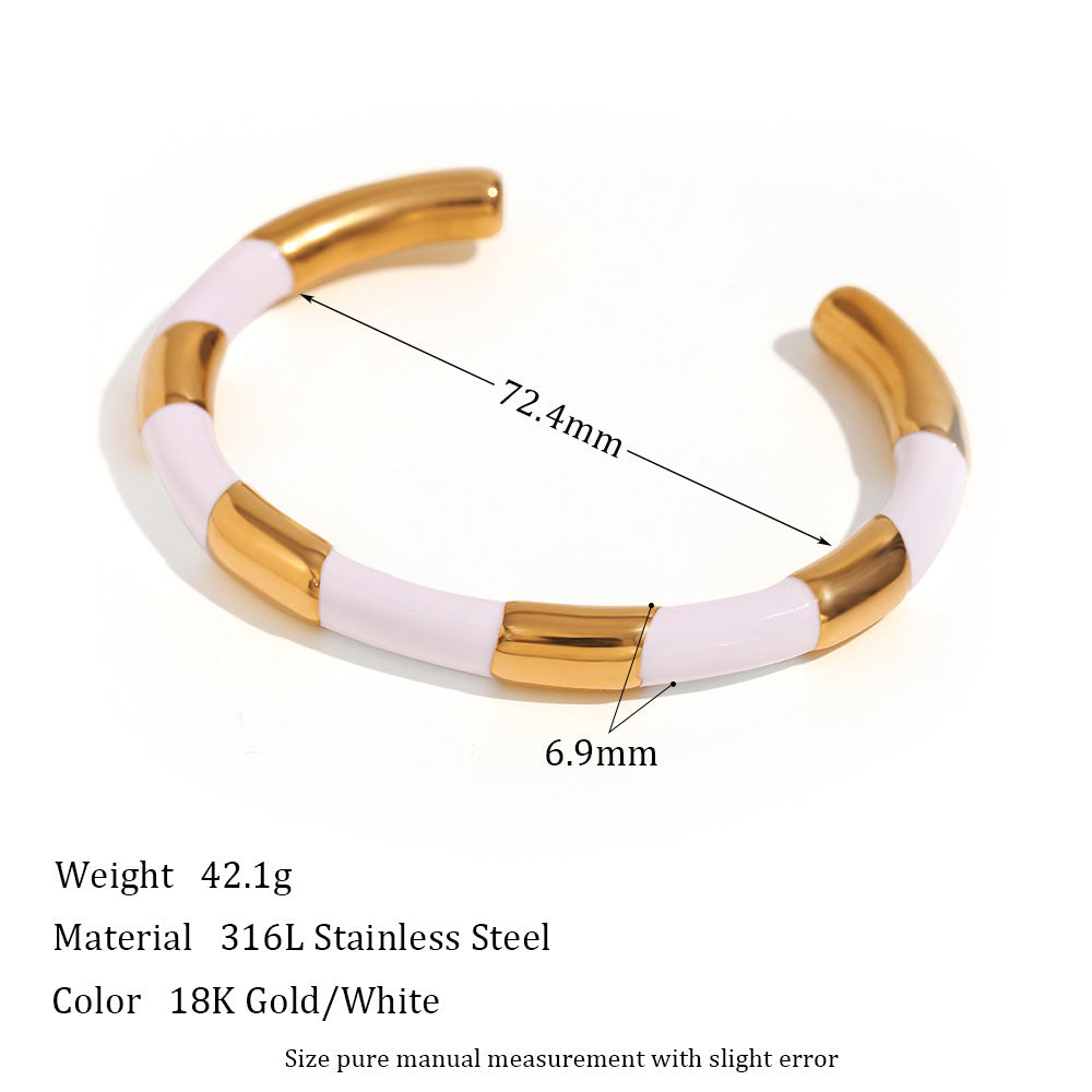 Bracciale da donna in acciaio inossidabile placcato oro 18 carati con dettagli in smalto, elegante e minimalista