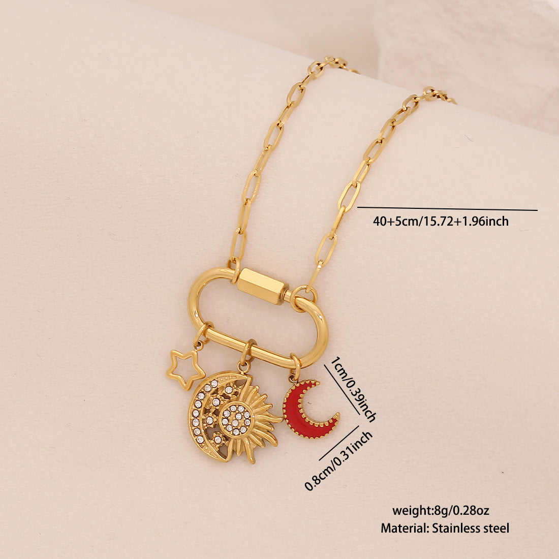 DIY Charm Bar Star Moon Pendant Stainless Steel Plated Rhinestone Necklace Unisex