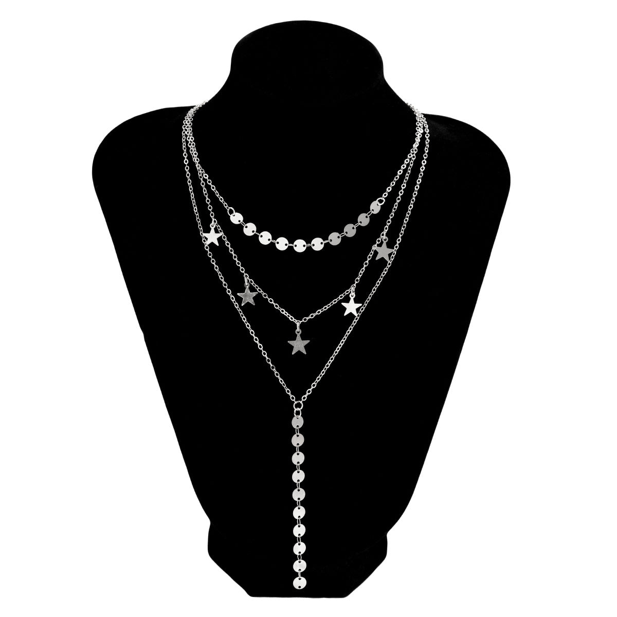 Minimalist Star-Shaped Alloy Pendant Necklace with Layered Tassel Accents and Plated Finish for Women