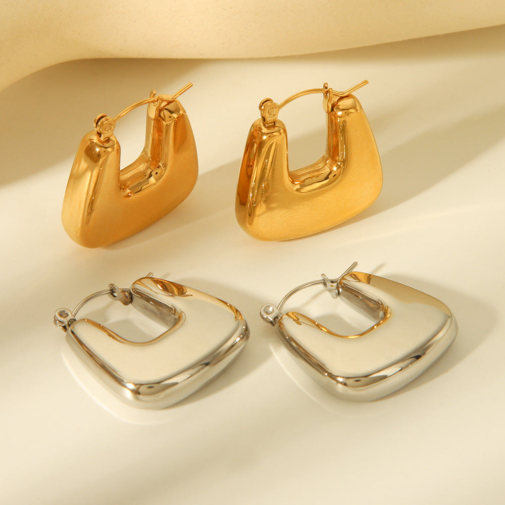 Pendientes de aro minimalistas geométricos huecos de acero inoxidable para mujer con acabado chapado