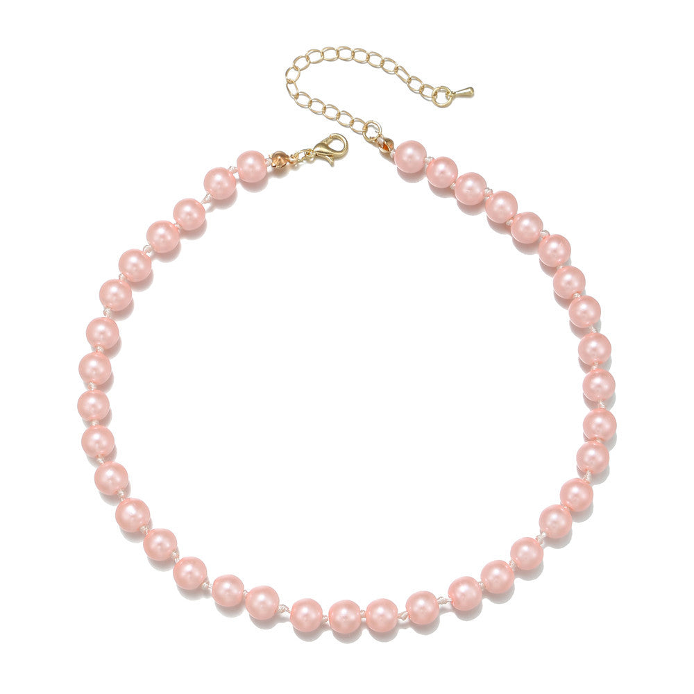 Minimalist Casual Round Pearl Necklace Cable Chain Unisex
