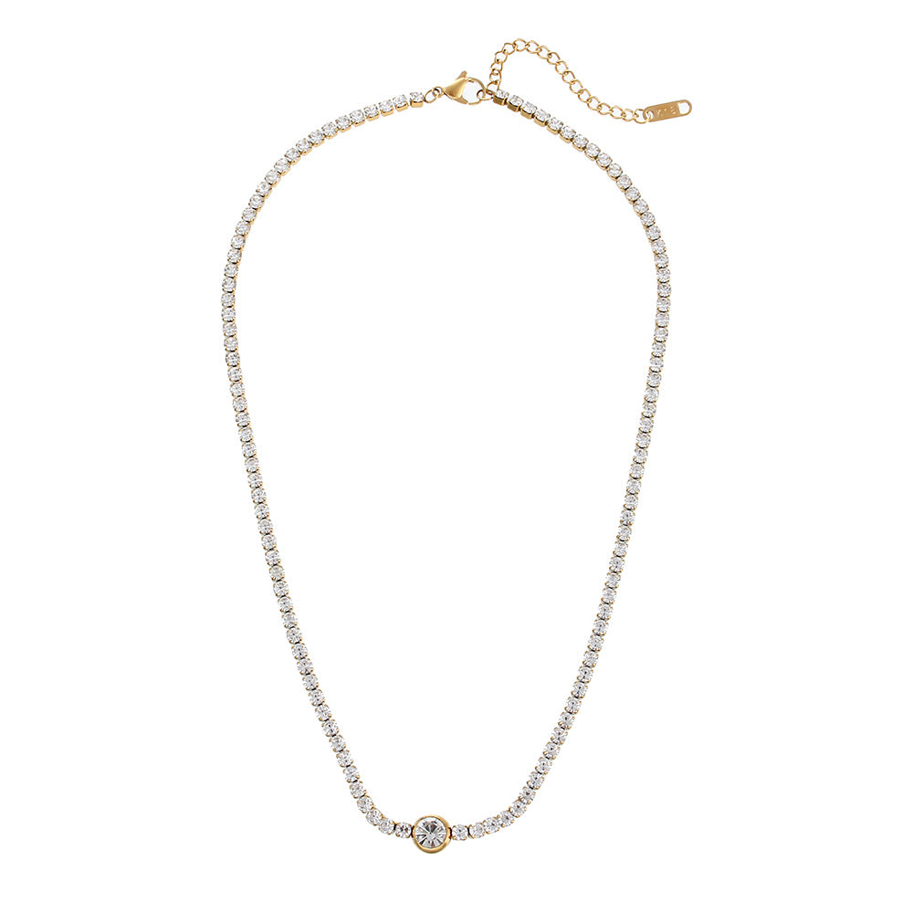 Minimalist Fresh Round Zircon Hand Chain in Stainless Steel with Plated Finish for Women