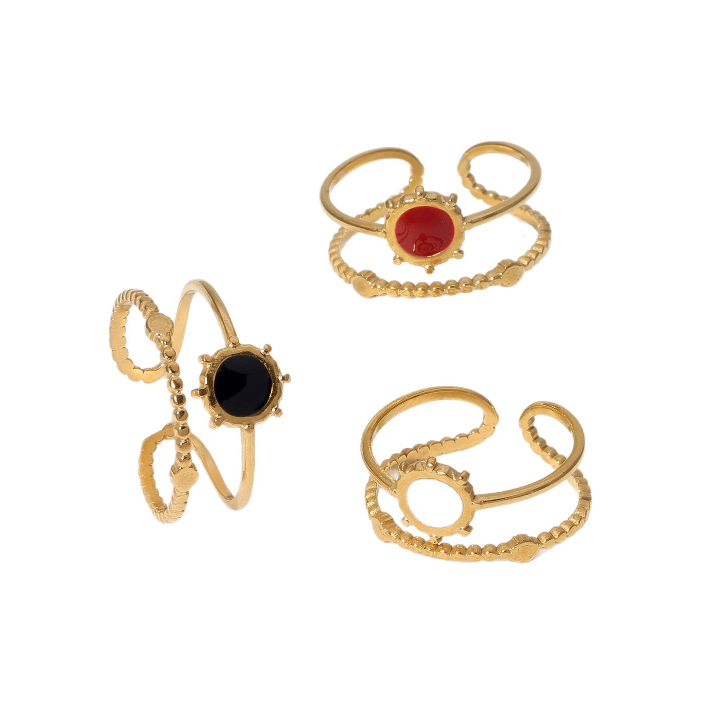 Anello regolabile geometrico minimalista da donna in acciaio inossidabile con finitura smaltata