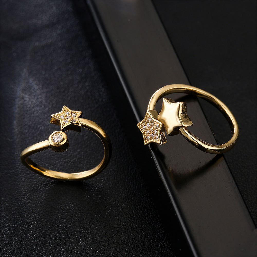 18K Gold Plated Brass Micro-Inlaid Cubic Zirconia Star Ring for Women