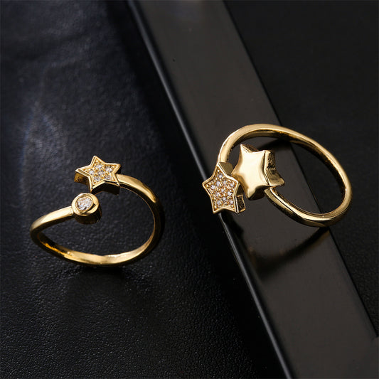 18K Gold Plated Brass Micro-Inlaid Cubic Zirconia Star Ring for Women