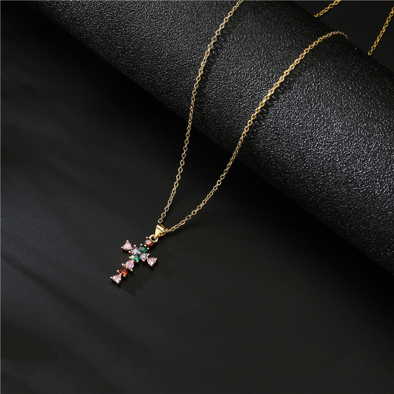 Geometric Brass Gold Plated Cubic Zirconia Pendant Necklace for Women