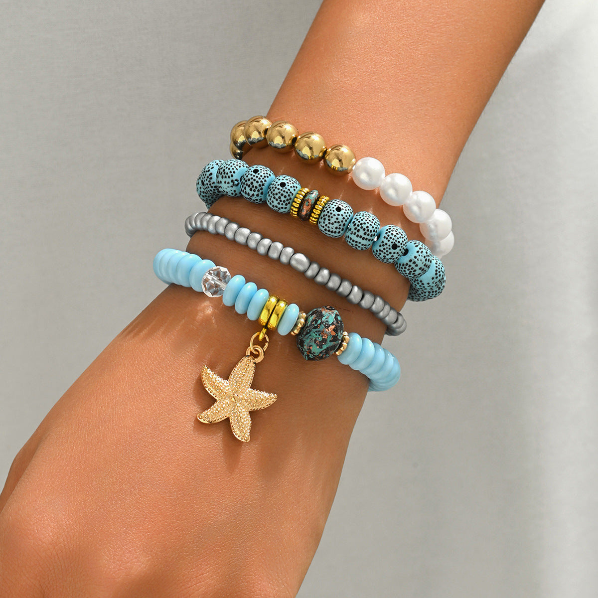 Bohemian Geometric Round Pearl Handmade Beading Bracelet Set for Women