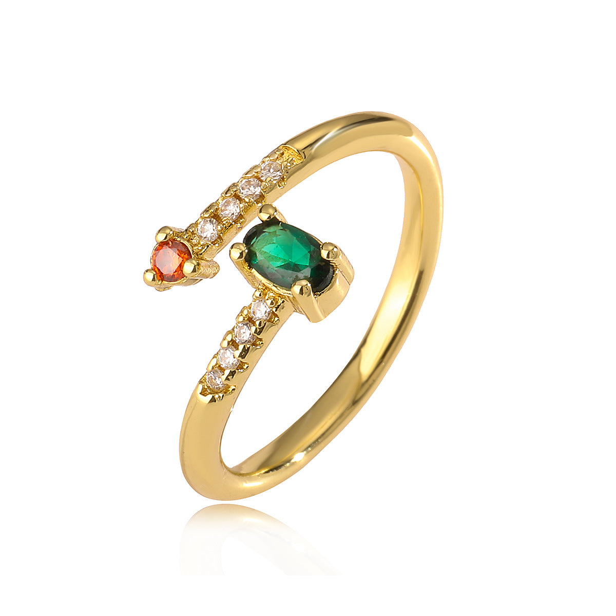 Anello Minimalista Geometrico in Rame con Placcatura in Oro 18K e Intarsio in Zircone per Donna Anello alla Moda Regolabile